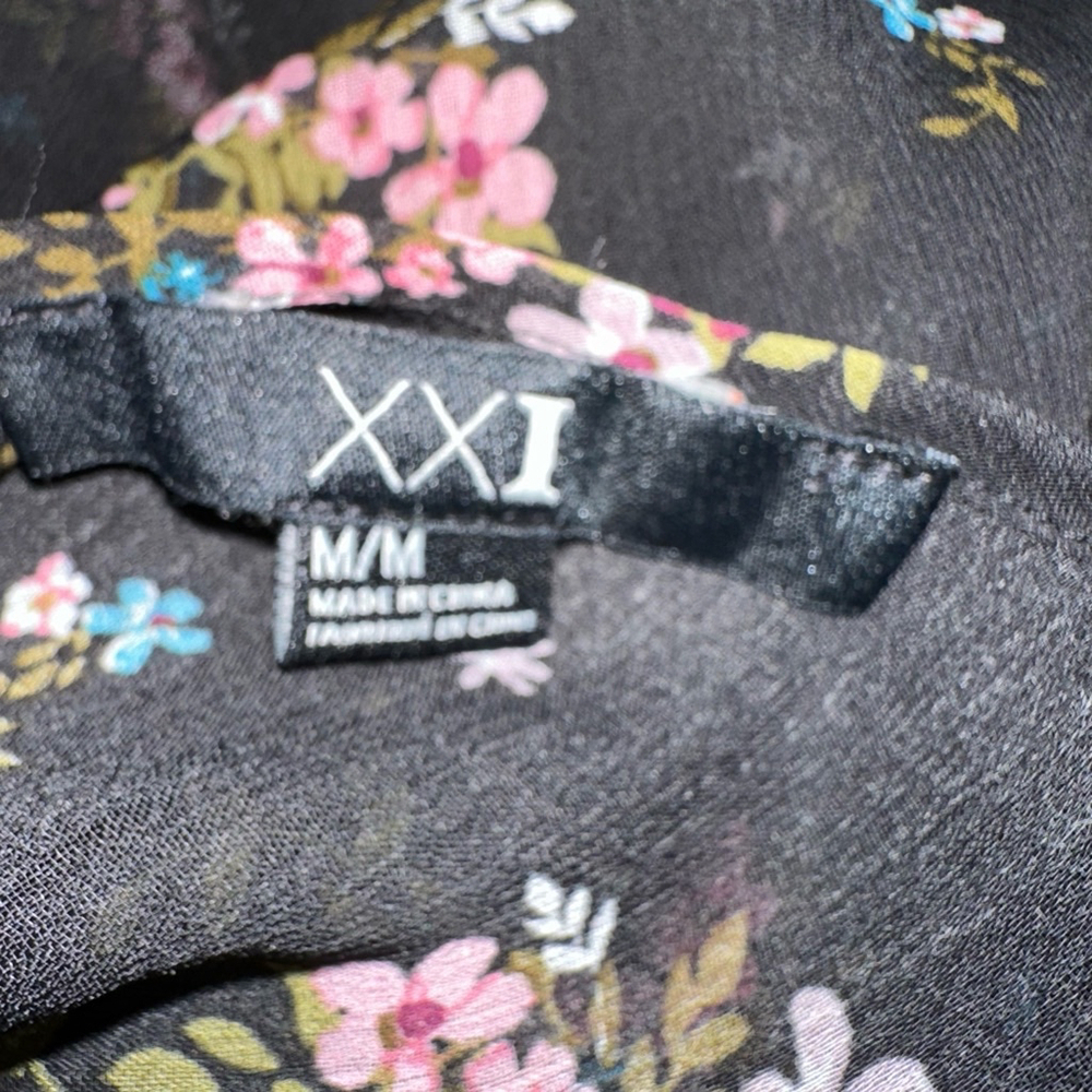 Women's XXI Forever 21 Dress Size M Medium Black Floral Sheer Ruffles - Picture 8 of 8